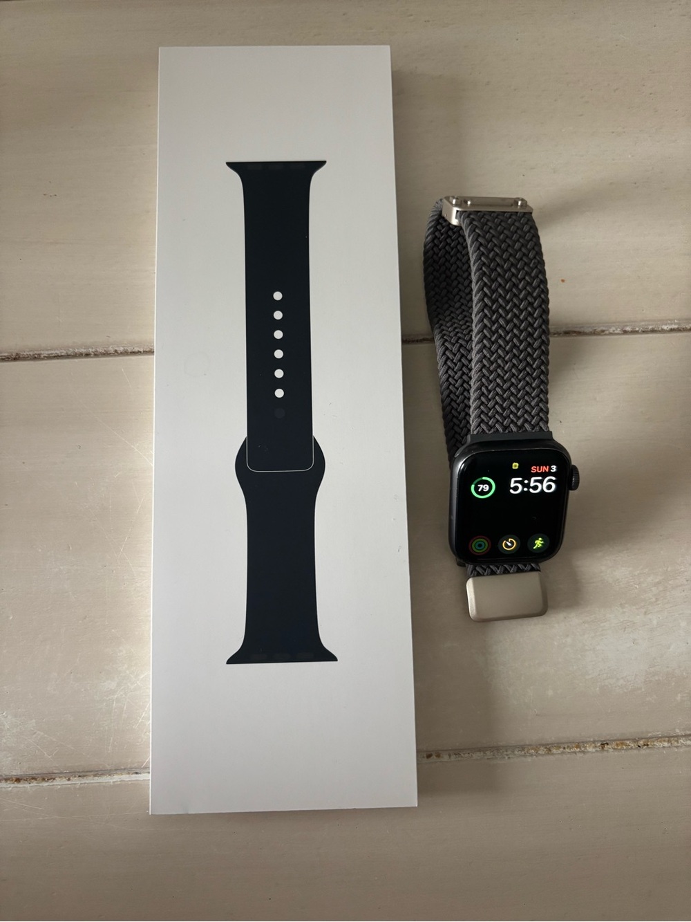 Apple Watch with Charcoal Braided Solo Loop and Silver Connector